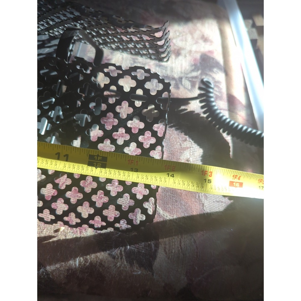 2 Vintage Black Metal Mesh Wall Shelves MCM Filigree Stamp Cut - Picture 9 of 11